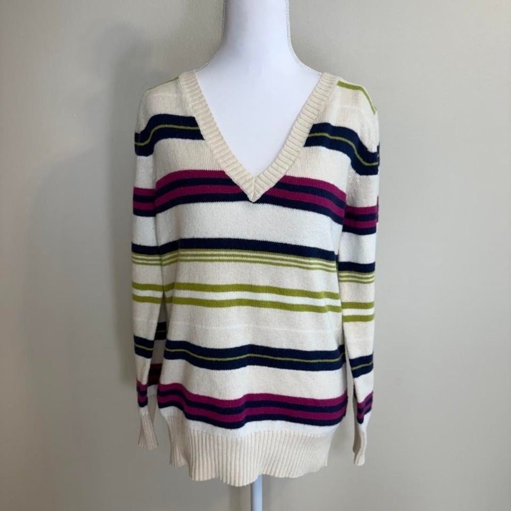 Old Navy Striped V Neck Sweater Sz L Rory Gilmore Y2k Preppy Bella Swan 2000s